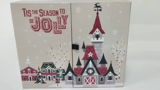 Caixa de presente de papelão personalizada Caixa de calendário com tema de Natal usada para abrir a caixa cega